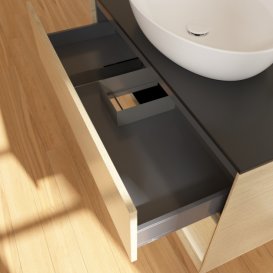 Тумба під раковину Villeroy & Boch Finion 100х50,1 см із підсвічуванням МДФ шпон дуба/скло чорне матове G902PCPC