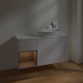 Тумба під раковину Villeroy & Boch Finion 120х50,1 см з підсвіткою МДФ білий глянцевий лак/скло біле матове F921GNGF
