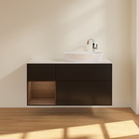 Тумба під раковину Villeroy & Boch Finion 120х50,1 см із підсвічуванням МДФ чорний матовий лак/скло біле матове F921GNPD