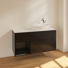 Тумба під раковину Villeroy & Boch Finion 120х50,1 см із підсвічуванням МДФ чорний матовий лак/скло біле матове F921PDPD