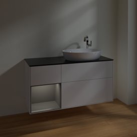 Тумба під раковину Villeroy & Boch Finion 120х50,1 см з підсвіткою МДФ білий глянцевий лак/скло чорне матове F922GKGF