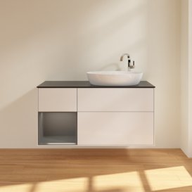 Тумба під раковину Villeroy & Boch Finion 120х50,1 см з підсвіткою МДФ білий глянцевий лак/скло чорне матове F922GKGF