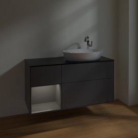 Тумба під раковину Villeroy & Boch Finion 120х50,1 см з підсвічуванням антрацит матовий лак/скло чорне матове F922GKGK