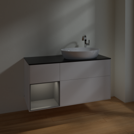 Тумба під раковину Villeroy & Boch Finion 120х50,1 см із підсвічуванням МДФ білий матовий лак/скло чорне матове F922GKMT