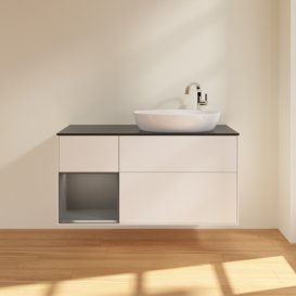 Тумба під раковину Villeroy & Boch Finion 120х50,1 см із підсвічуванням МДФ білий матовий лак/скло чорне матове F922GKMT