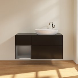 Тумба під раковину Villeroy & Boch Finion 120х50,1 см з підсвічуванням МДФ чорний матовий лак/скло чорне матове F922GKPD