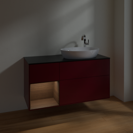 Тумба під раковину Villeroy & Boch Finion 120х50,1 см з підсвічуванням МДФ півонія матовий лак/скло чорне матове F922GNHB