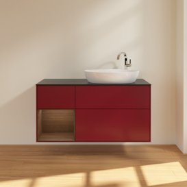 Тумба під раковину Villeroy & Boch Finion 120х50,1 см з підсвічуванням МДФ півонія матовий лак/скло чорне матове F922GNHB