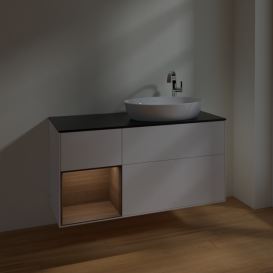 Тумба под раковину Villeroy & Boch Finion 120х50,1 см с подсветкой МДФ белый матовый лак/стекло черное матовое F922GNMT