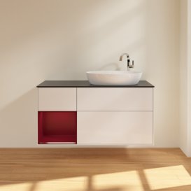 Тумба під раковину Villeroy & Boch Finion 120х50,1 см з підсвіткою МДФ білий глянцевий лак/скло чорне матове F922HBGF