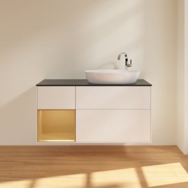 Тумба под раковину Villeroy & Boch Finion 120х50,1 см с подсветкой МДФ белый матовый лак/стекло черное матовое F922HFMT