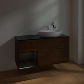 Тумба под раковину Villeroy & Boch Finion 120х50,1 см с подсветкой МДФ шпон грецкого ореха/стекло черное матовое F922PDGN