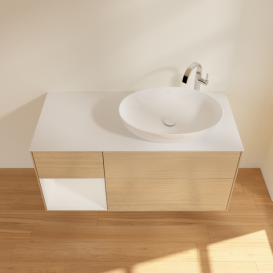 Тумба під раковину Villeroy & Boch Finion 120х50,1 см із підсвічуванням МДФ шпон дуба/скло біле матове F921GFPC