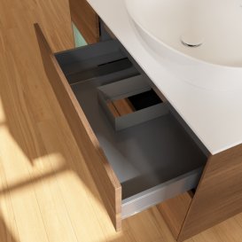 Тумба під раковину Villeroy & Boch Finion 120х50,1 см із підсвічуванням МДФ шпон волоського горіха/скло біле матове F921GMGN