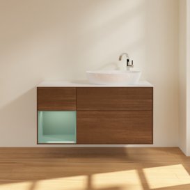 Тумба під раковину Villeroy & Boch Finion 120х50,1 см із підсвічуванням МДФ шпон волоського горіха/скло біле матове F921GMGN