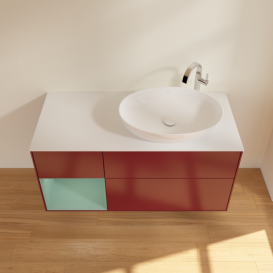 Тумба під раковину Villeroy & Boch Finion 120х50,1 см з підсвічуванням МДФ півонія матовий лак/скло біле матове F921GMHB