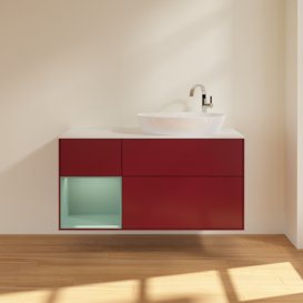 Тумба під раковину Villeroy & Boch Finion 120х50,1 см з підсвічуванням МДФ півонія матовий лак/скло біле матове F921GMHB