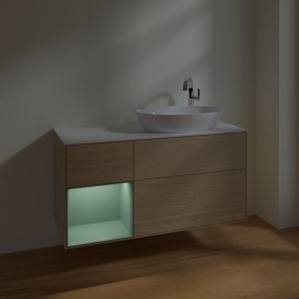 Тумба під раковину Villeroy & Boch Finion 120х50,1 см із підсвічуванням МДФ шпон дуба/скло біле матове F921GMPC