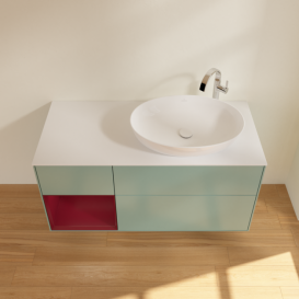 Тумба під раковину Villeroy & Boch Finion 120х50,1 см із підсвічуванням МДФ оливковий матовий лак/скло біле матове F921HBGM