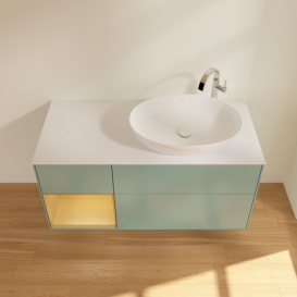 Тумба під раковину Villeroy & Boch Finion 120х50,1 см із підсвічуванням МДФ оливковий матовий лак/скло біле матове F921HFGM