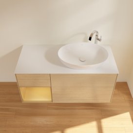 Тумба под раковину Villeroy & Boch Finion 120х50,1 см с подсветкой МДФ шпон дуба/стекло белое матовое F921HFPC