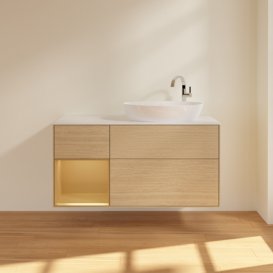 Тумба под раковину Villeroy & Boch Finion 120х50,1 см с подсветкой МДФ шпон дуба/стекло белое матовое F921HFPC