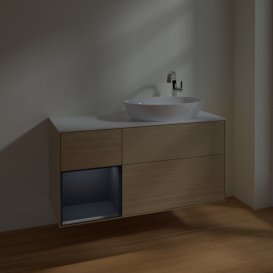 Тумба під раковину Villeroy & Boch Finion 120х50,1 см із підсвічуванням МДФ шпон дуба/скло біле матове F921HGPC