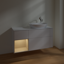 Тумба под раковину Villeroy & Boch Finion 120х50,1 см с подсветкой МДФ глянцевый белый лак/стекло белое матовое F921PCGF