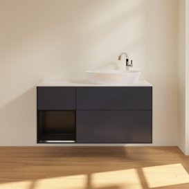 Тумба під раковину Villeroy & Boch Finion 120х50,1 см із підсвічуванням МДФ темно-синій матовий лак/скло біле матове F921PDHG