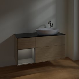 Тумба під раковину Villeroy & Boch Finion 120х50,1 см з підсвічуванням МДФ шпон дуба/скло чорне матове F922GKPC