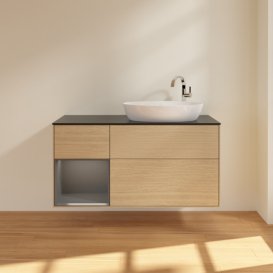 Тумба під раковину Villeroy & Boch Finion 120х50,1 см з підсвічуванням МДФ шпон дуба/скло чорне матове F922GKPC