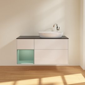 Тумба под раковину Villeroy & Boch Finion 120х50,1 см с подсветкой МДФ глянцевый белый лак/стекло черное матовое F922GMGF