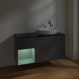 Тумба під раковину Villeroy & Boch Finion 120х50,1 см з підсвічуванням антрацит матовий лак/скло чорне матове F922GMGK