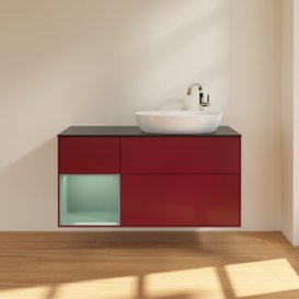 Тумба під раковину Villeroy & Boch Finion 120х50,1 см з підсвічуванням МДФ півонія матовий лак/скло чорне матове F922GMHB