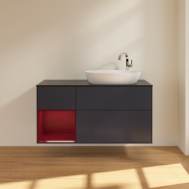 Тумба под раковину Villeroy & Boch Finion 120х50,1 см с подсветкой МДФ темно-синий матовый лак/стекло черное матовое F922HBHG