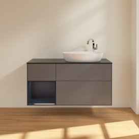 Тумба під раковину Villeroy & Boch Finion 120х50,1 см з підсвічуванням антрацит матовий лак/скло чорне матове F922HGGK