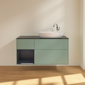 Тумба під раковину Villeroy & Boch Finion 120х50,1 см із підсвічуванням МДФ оливковий матовий лак/скло чорне матове F922HGGM