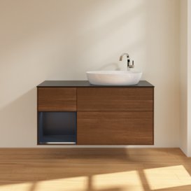 Тумба под раковину Villeroy & Boch Finion 120х50,1 см с подсветкой МДФ шпон грецкого ореха/стекло черное матовое F922HGGN