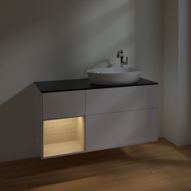 Тумба під раковину Villeroy & Boch Finion 120х50,1 см з підсвіткою МДФ білий глянцевий лак/скло чорне матове F922PCGF