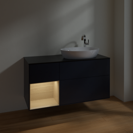 Тумба під раковину Villeroy & Boch Finion 120х50,1 см із підсвічуванням МДФ темно-синій матовий лак/скло чорне матове F922PCHG