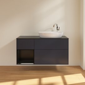 Тумба под раковину Villeroy & Boch Finion 120х50,1 см с подсветкой МДФ темно-синий матовый лак/стекло черное матовое F922PDHG