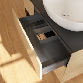 Тумба під раковину Villeroy & Boch Finion 120х50,1 см з підсвічуванням МДФ шпон дуба/скло чорне матове F922PDPC