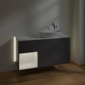 Тумба під раковину Villeroy & Boch Finion 120х50,1 см з підсвічуванням антрацит матовий лак/скло біле матове G921GFGK
