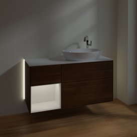 Тумба под раковину Villeroy & Boch Finion 120х50,1 см с подсветкой МДФ шпон грецкого ореха/стекло белое матовое G921GFGN