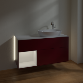 Тумба под раковину Villeroy & Boch Finion 120х50,1 см с подсветкой МДФ пион матовый лак/стекло белое матовое G921GFHB