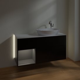 Тумба под раковину Villeroy & Boch Finion 120х50,1 см с подсветкой МДФ черный матовый лак/стекло белое матовое G921GKPD