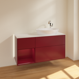 Тумба под раковину Villeroy & Boch Finion 120х50,1 см с подсветкой МДФ пион матовый лак/стекло белое матовое G921HBHB