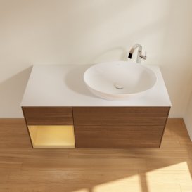 Тумба під раковину Villeroy & Boch Finion 120х50,1 см з підсвічуванням МДФ шпон волоського горіха/скло біле матове G921HFGN