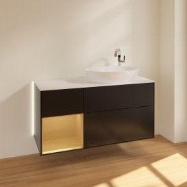 Тумба под раковину Villeroy & Boch Finion 120х50,1 см с подсветкой МДФ черный матовый лак/стекло белое матовое G921HFPD