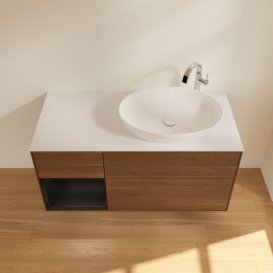 Тумба под раковину Villeroy & Boch Finion 120х50,1 см с подсветкой МДФ шпон грецкого ореха/стекло белое матовое G921PDGN